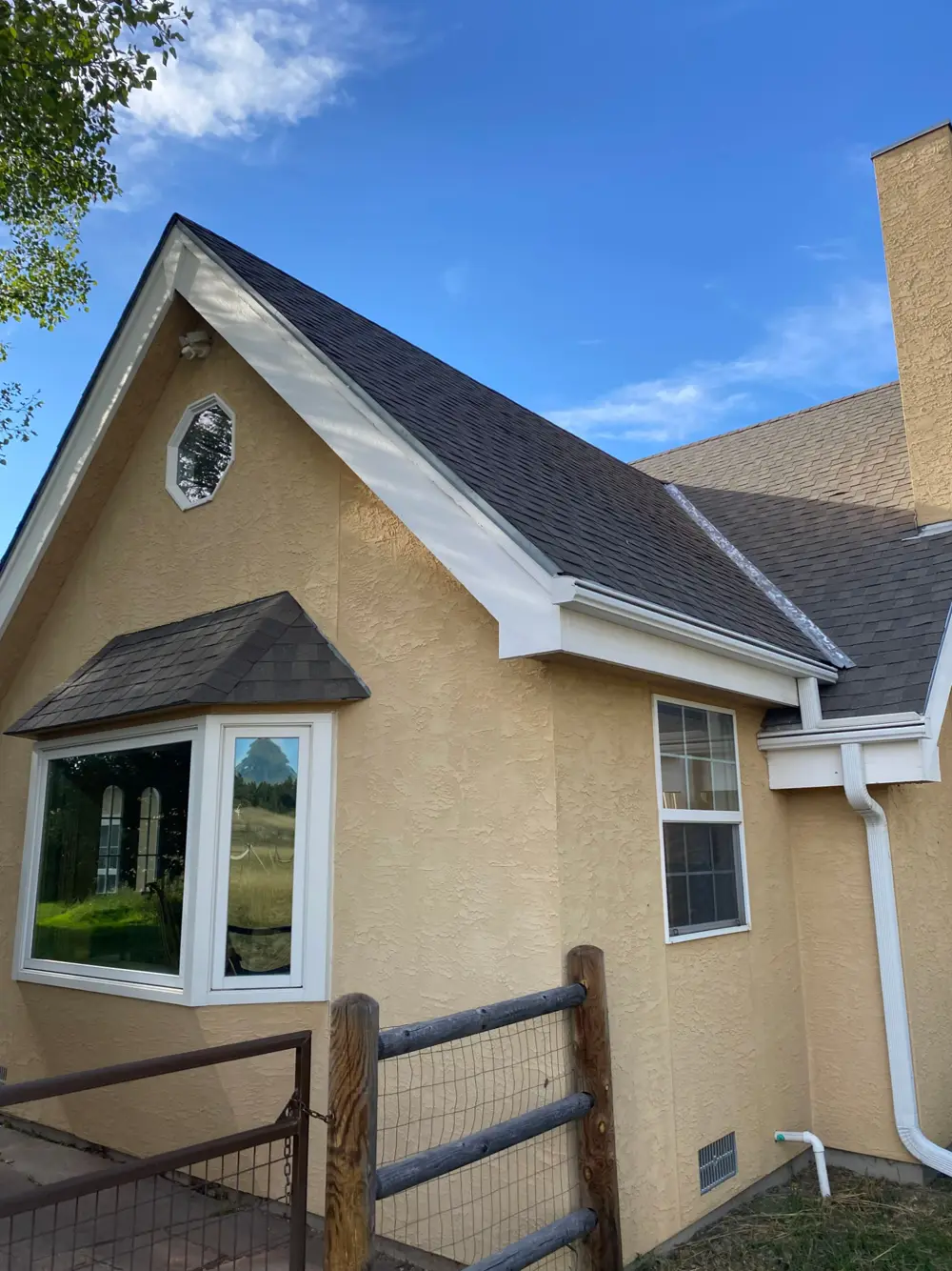 Before: Roof replacement and gutters in Black Forest, Colorado Springs, Colorado, Owens Corning Duration, Desert Rose